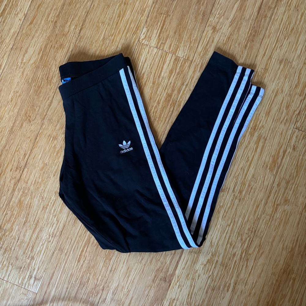 Adidas Black Leggings with White Stripes